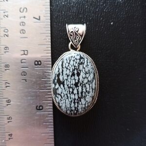 Large Antique Style 22x32mm Silver Snowflake Obsidian Natural Stone Pendant